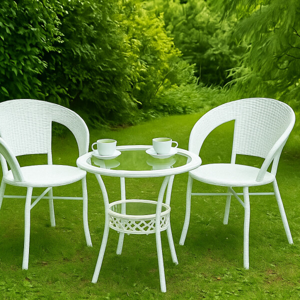 Juego de Mesa y 2 Sillas Para Jardin Blanco