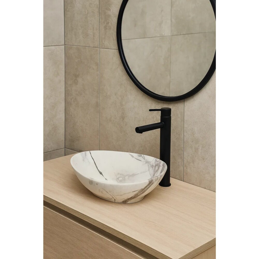 Bacha de apoyo Ovalada 41x33 cm blanca Marmolada mate Dmc Bacha De Apoyo Ovalada 41x33 Cm Blanca Marmolada Mate Dmc