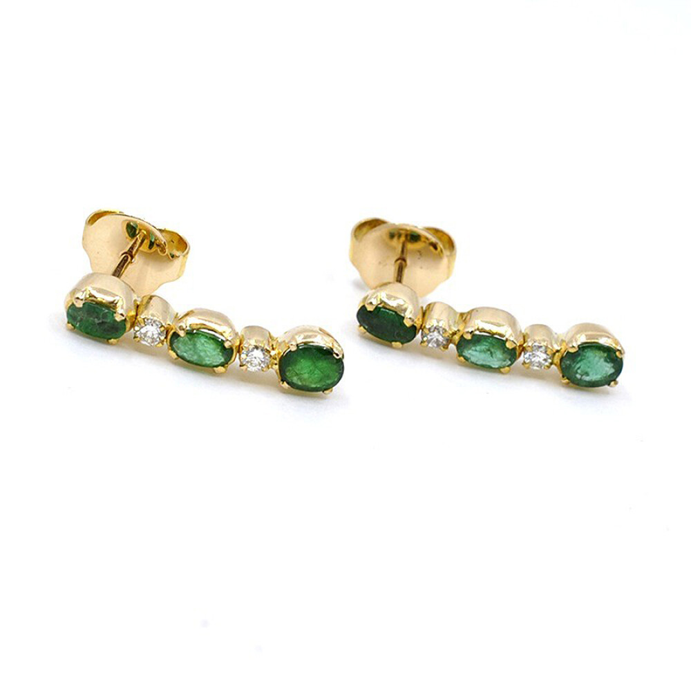 Caravanas En Oro 18K Con Brillantes Y Esmeraldas Caravanas En Oro 18K Con Brillantes Y Esmeraldas