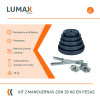 Kit 2 Mancuernas Maciza Cromada C/ Rosca + 20 Kilos Pesas 2x5Kg 4x2.5Kg