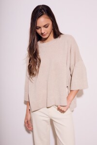 Sweater Manga Volado Beige Melange