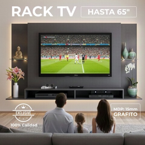 Rack Flotante Tv 65 Pulgadas Grafito - Con Estantes De Vidrio Y Pasacables Rack Flotante Tv 65 Pulgadas Grafito - Con Estantes De Vidrio Y Pasacables