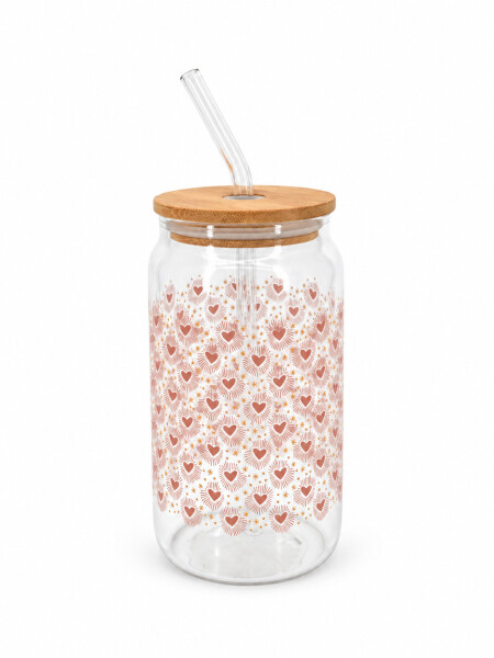 VASO VIDRIO HEART ROSADO.