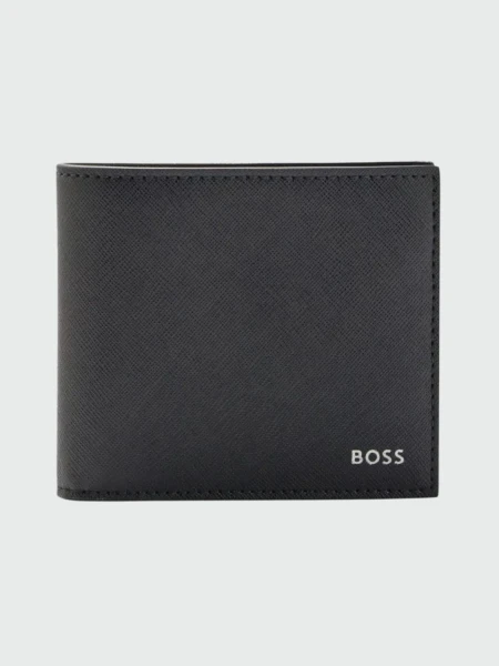 BOSS - Billetera de cueron con multiploes compartimentos, ZAIR Negro