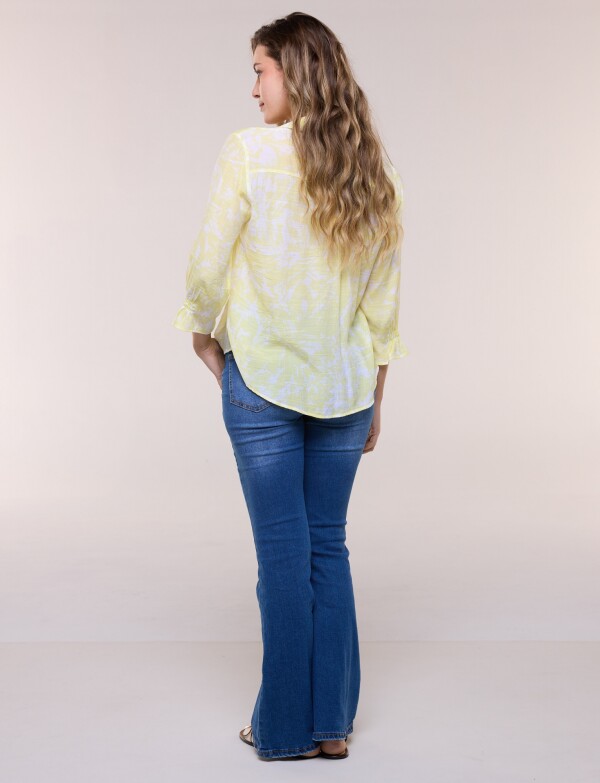 Blusa Estampada Pincelada Con Alforzas AMARILLO