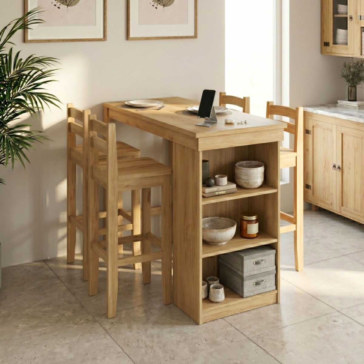 Desayunador 4 Bancos - Cocina Comedor Madera - Natural 