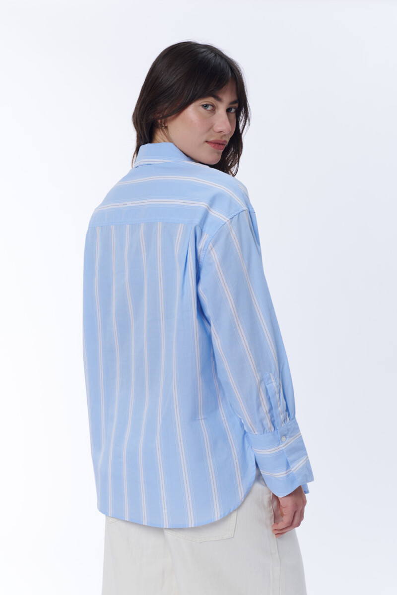 Camisa manga larga con bolsillos rayas Finas Celeste Y Crudo