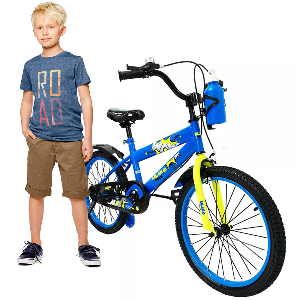 Bicicleta Infantil Rodado 20 Con Rueditas Auxiliares Y Portabotellas Azul