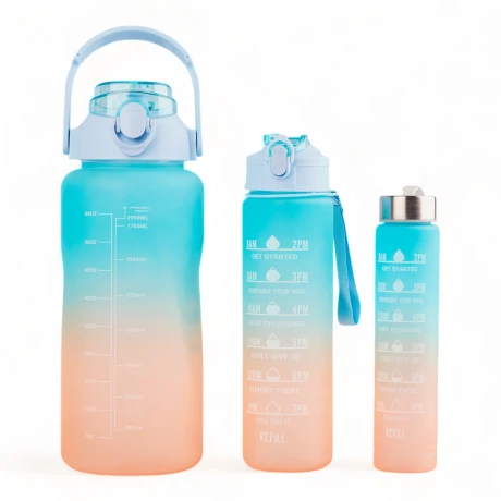 Pack De 3 Botellas De Agua Motivacional Gym Celeste