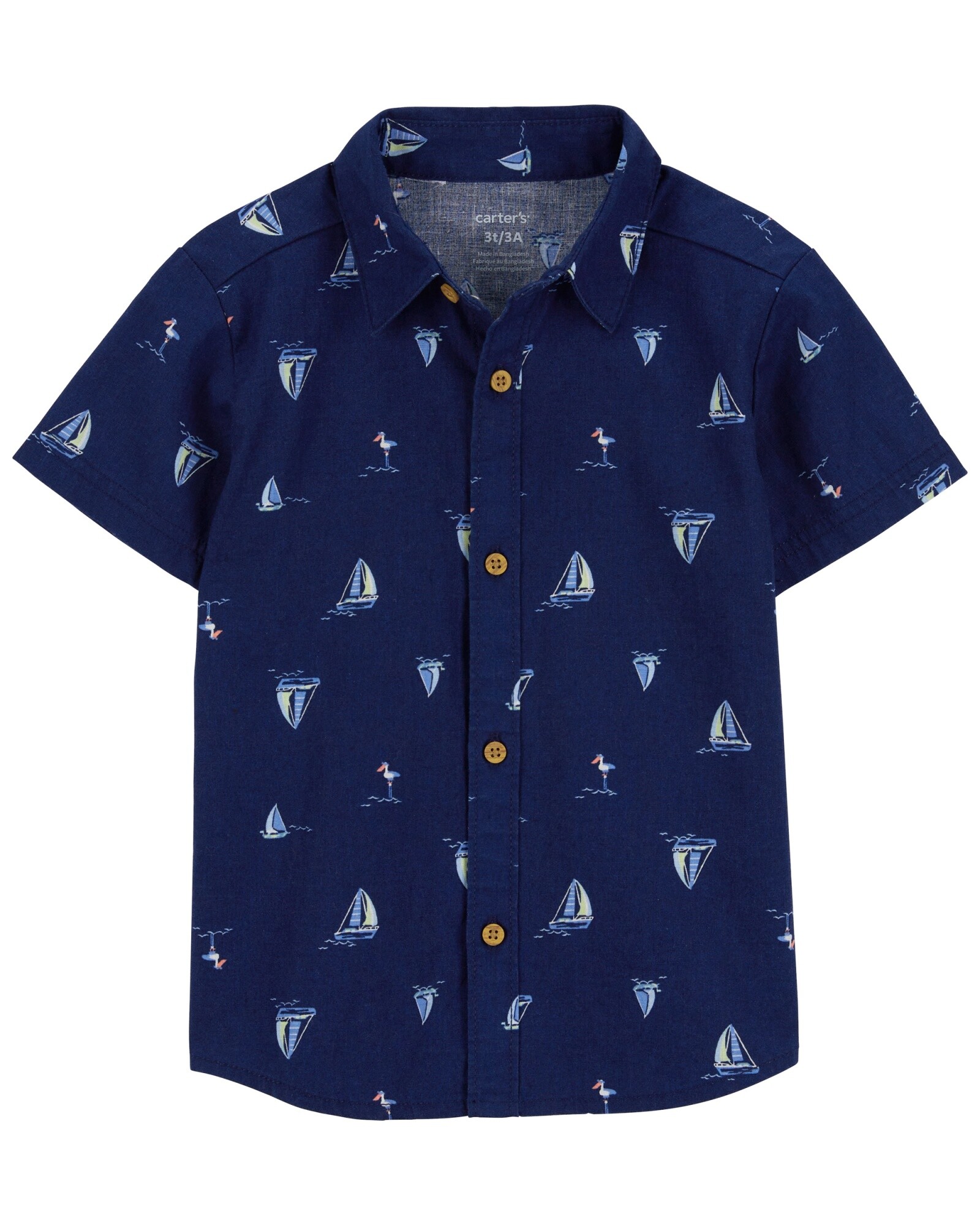 Camisa de lino, manga corta diseño veleros Sin color