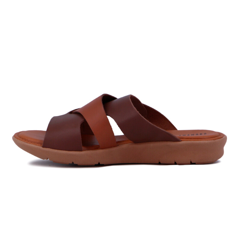 Sandalia Casual De Cuero Mujer Country Tira Ancha Telha-marron Oscuro