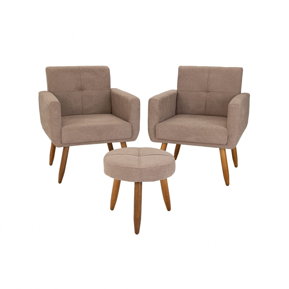 Kit 2 Poltrona + Puff Havana Marron Kit 2 Poltrona + Puff Havana Marron