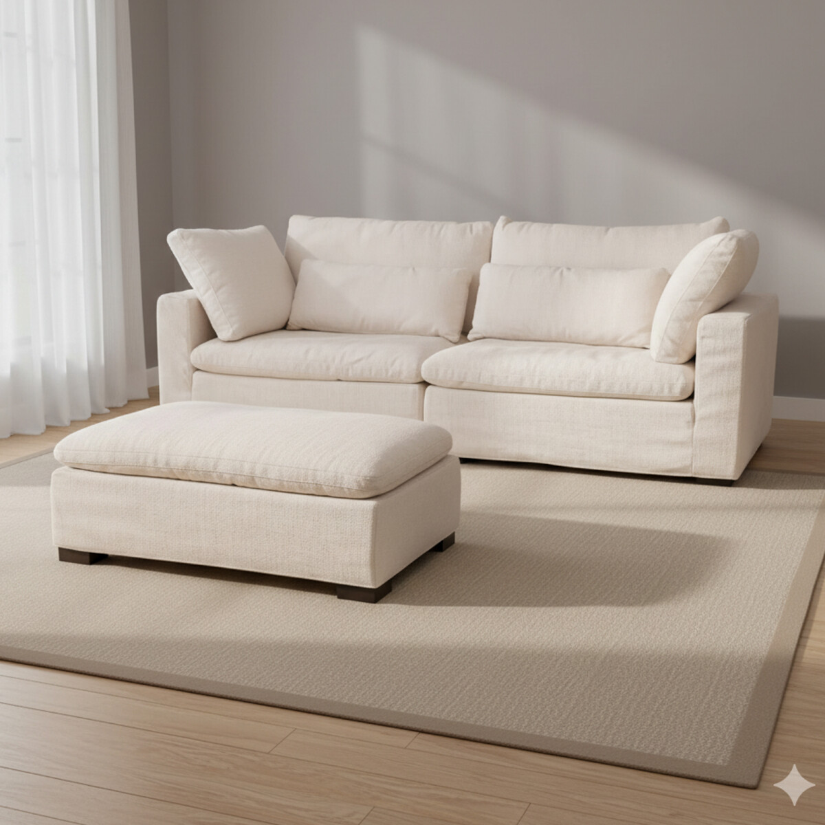 SOFÁ C/CHAISE Y FUNDAS DESMONTABLES - 3 CUERPOS TELA-PREMIUM NATURAL-BEIGE MOMA NATURAL 