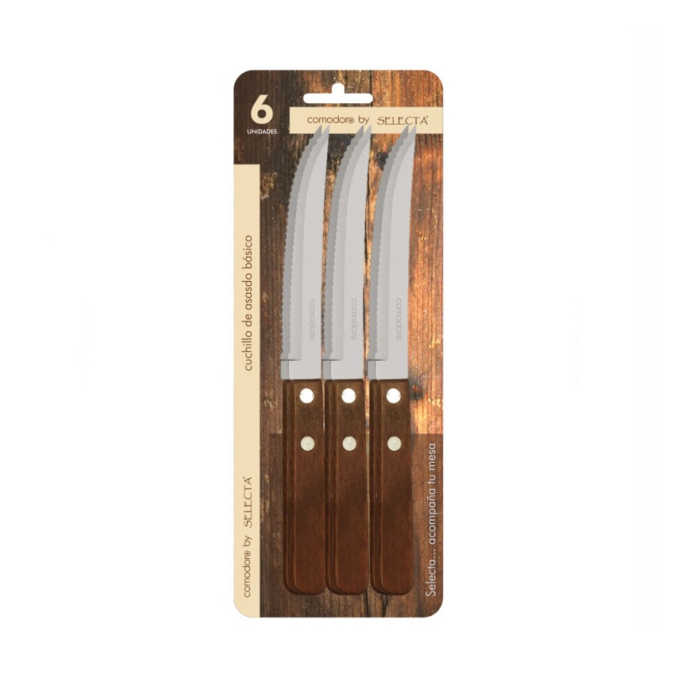Set de 6 Cuchillos Acero Inox 1 mm con Mango de Madera SET 6PZAS CUCHILLOS 1MM MANGO DE MADERA