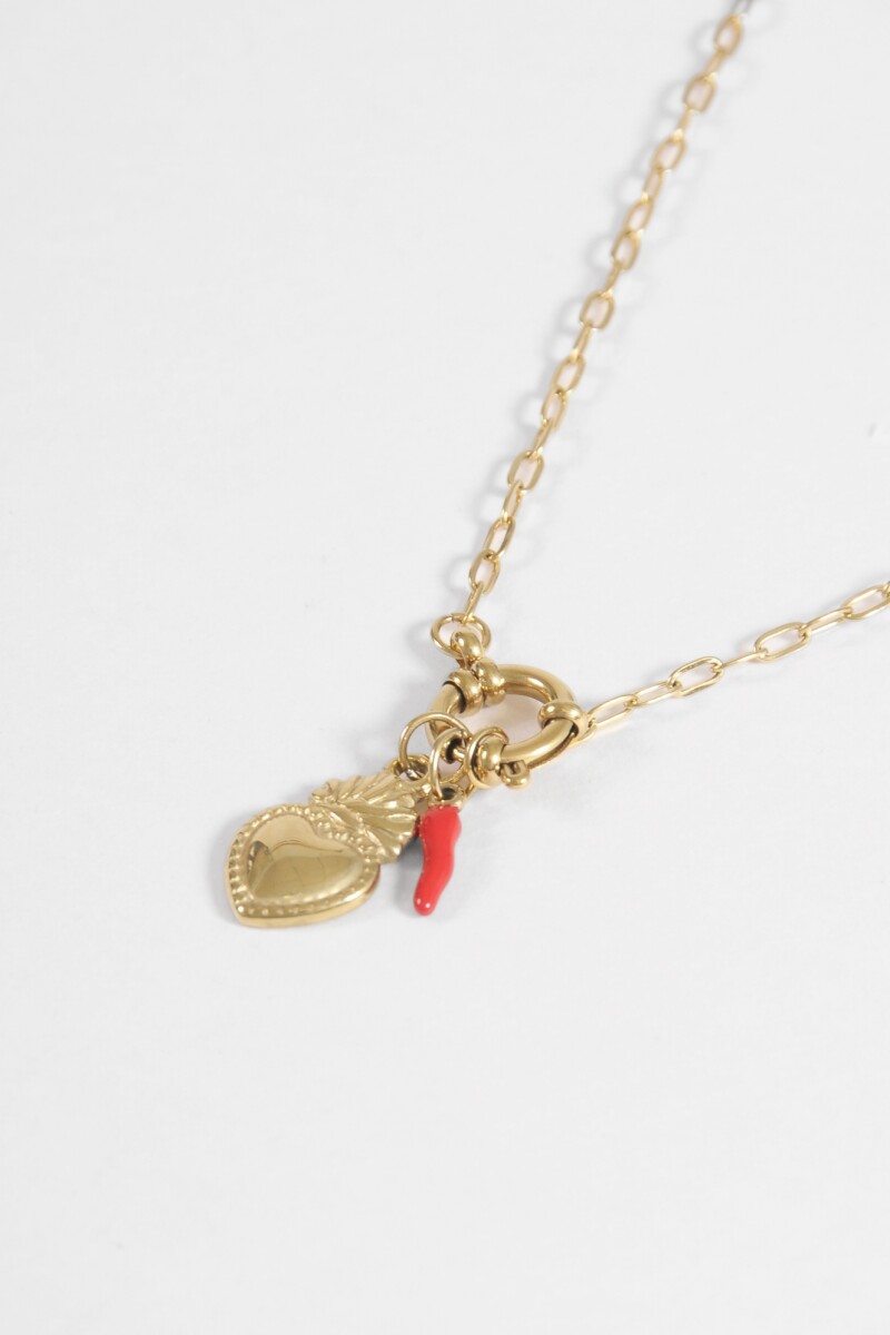 Collar acero dijes dorado