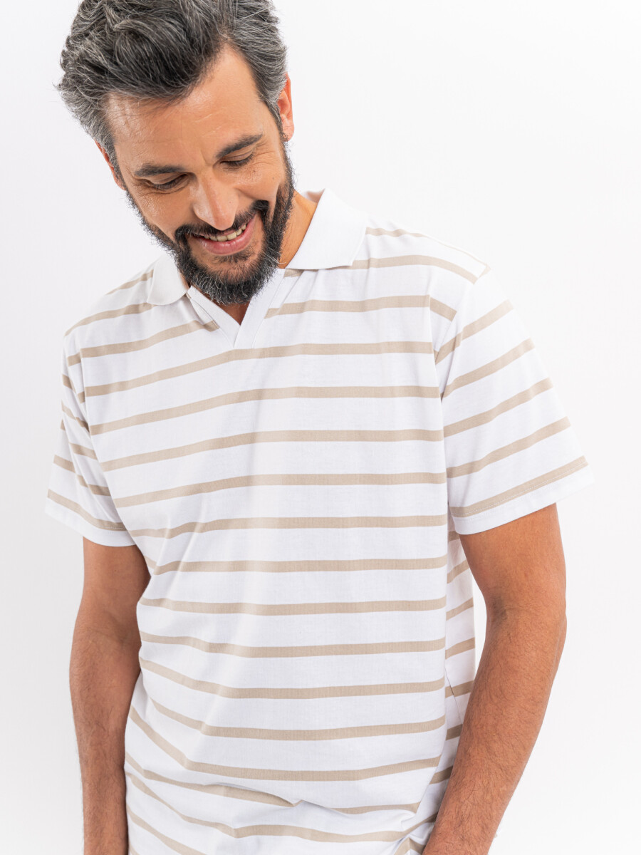 Remera m/c rayada - beige 