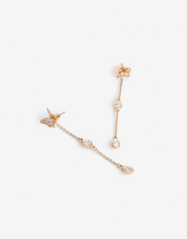 Aros Colgantes Cortos Metal Aros Argolla Metal Mariposa - Dorado