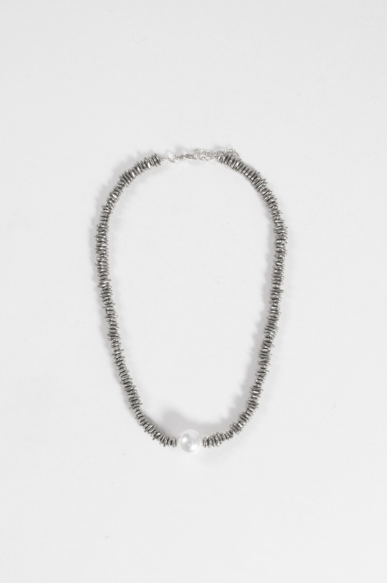 Collar cuentas metálicas - plateado 