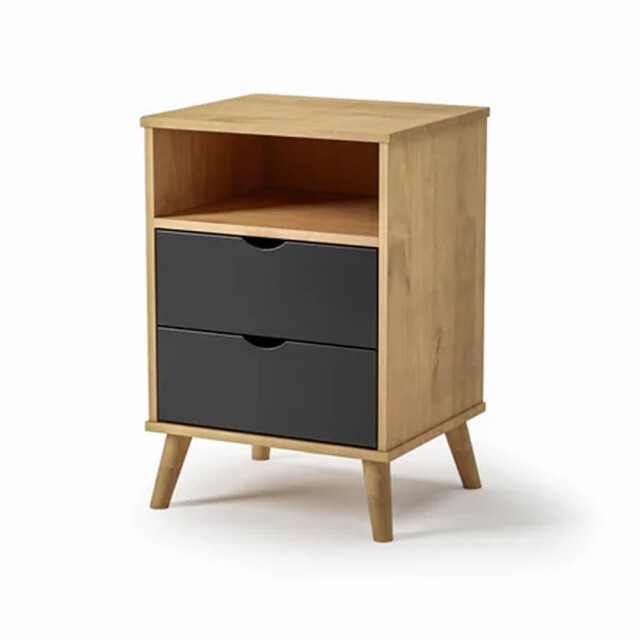 Mesa de luz 2 cajones - con patas - Madera maciza MADERA NEGRO
