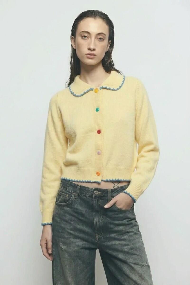 Cardigan con detalle de pespuntes crudo