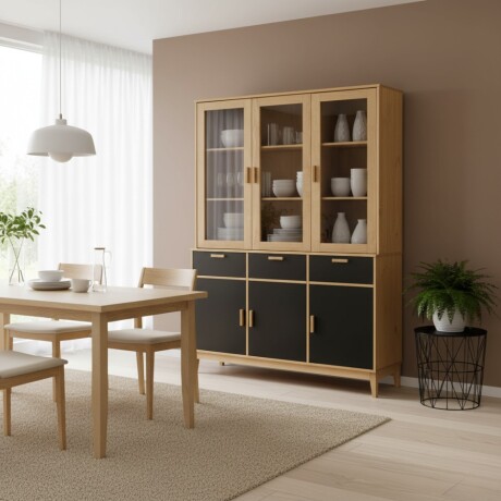 CRISTALERO 6 PUERTAS 3 CAJONES APARADOR MODULAR EN MADERA MACIZA NEGRO