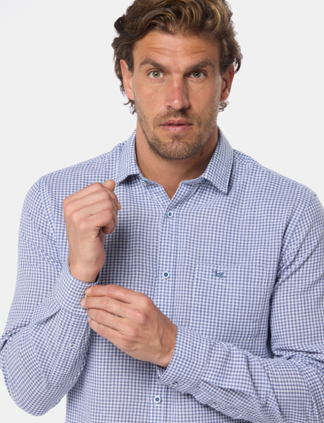 CAMISA DE LINO A CUADROS Azul