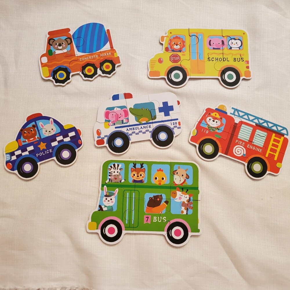 Puzzle divertido en lata transportes