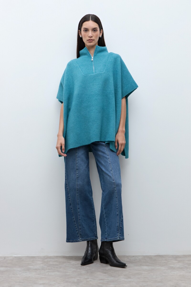 Sweater oversized con cierre verde petroleo
