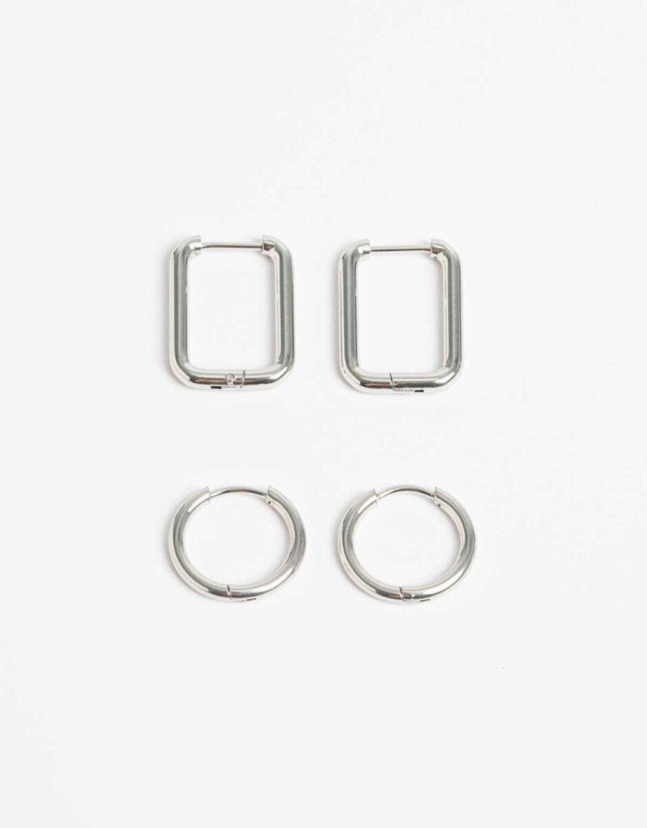 Aros Argollas Set Metal - Plateado 
