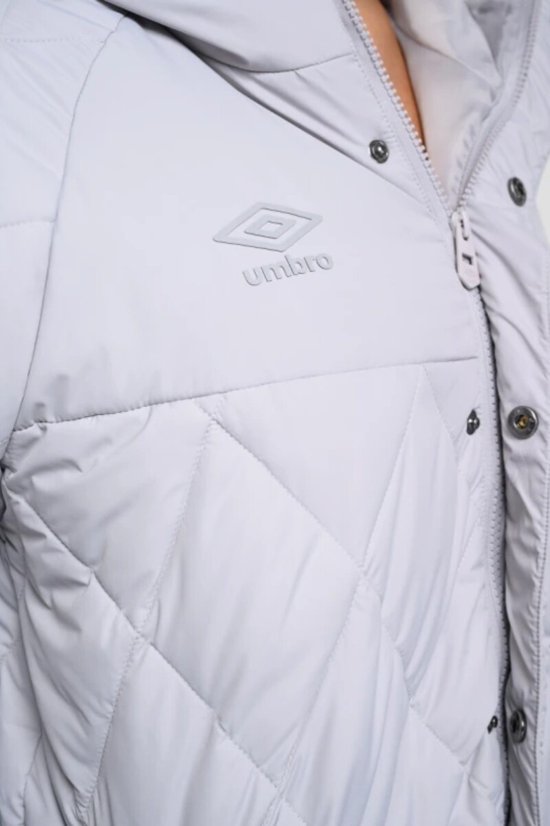 Campera puffy umbro capitoneada larga con capucha Gris