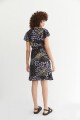 Vestido cruzado con estampado floral negro