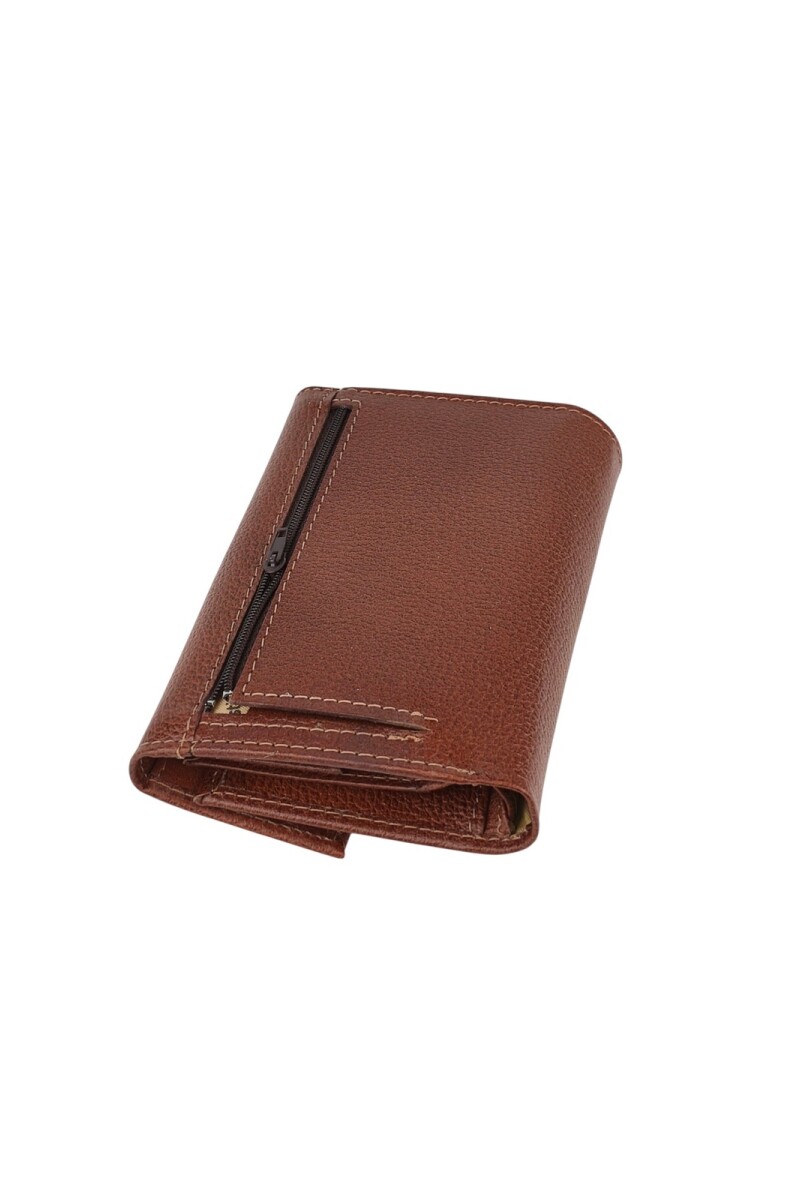 Billetera Dama Cuero Genuino Tríptica | Broche Imán y Máxima Capacidad Marrón