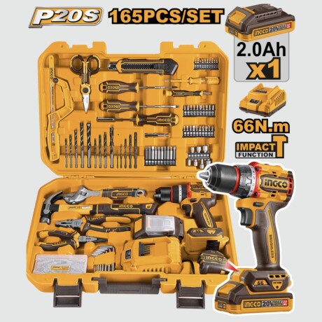 Kit Atornillador Percutor Ingco 20V en Valija + Accesorios Kit Atornillador Percutor Ingco 20V en Valija + Accesorios