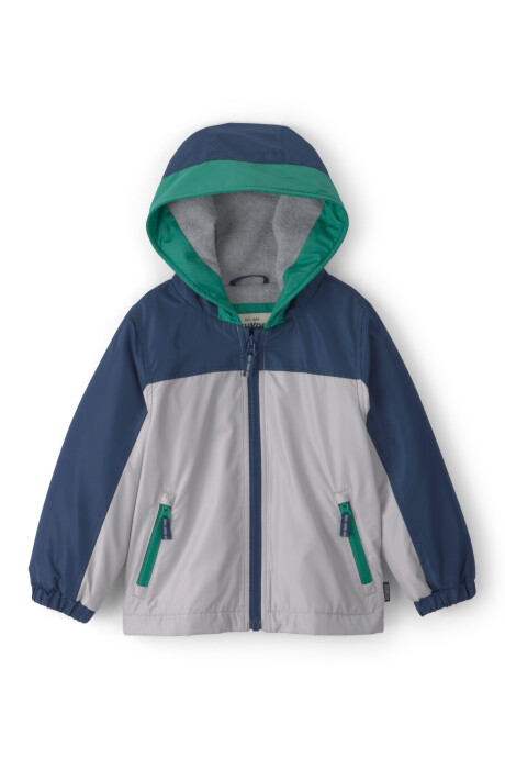 Campera resistente al agua, rosada, diseño bloques de color gris, azul y verde Sin color
