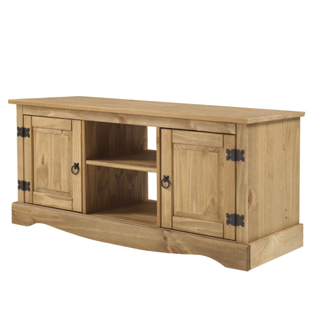 RACK APARADOR PARA TV O AUDIO 2 PUERTAS EN MADERA MACIZA - LÍNEA MEXICANA COLOR MADERA