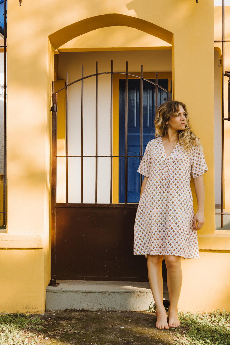 Ofelia Block Print - Blanco con Flores 