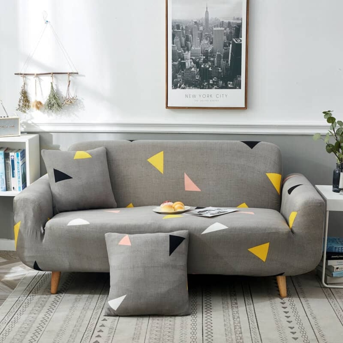 Funda sillón 4 cuerpos estampada - Triángulos Grises 