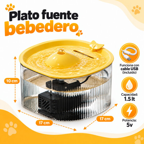 Fuente Bebedero Ballena Para Mascotas 1,5L USB 5V Amarillo