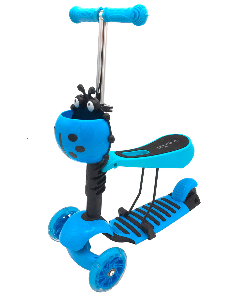 Tripatín tipo monopatín sin pedales con luces canasto y asiento desmontable - Azul 