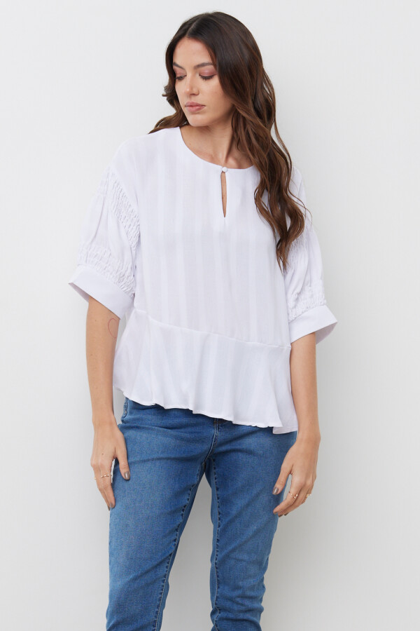 Blusa Manga Frunces BLANCO