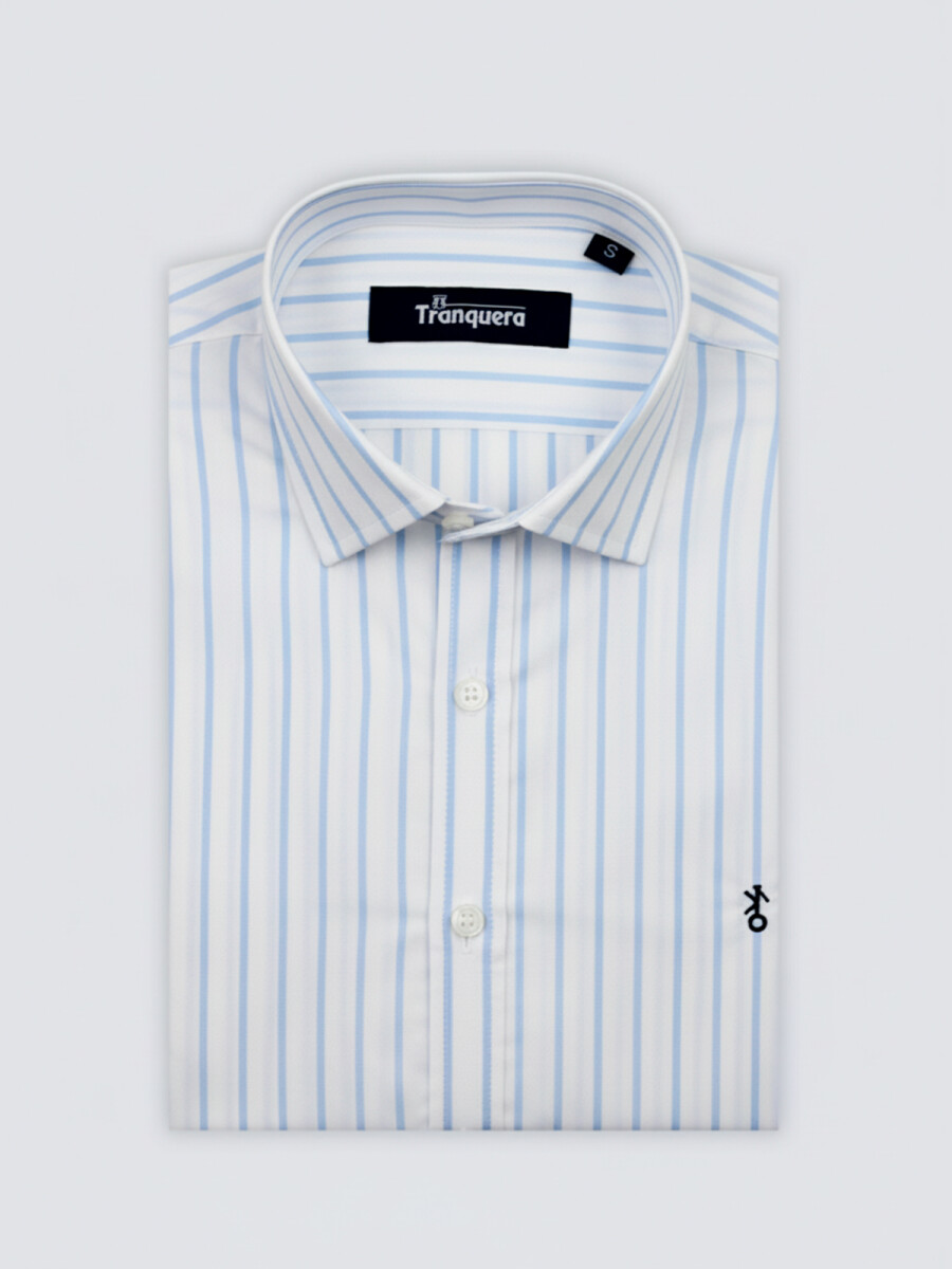 Camisa de Hombre Premium Cuello s/Botones - Raya Celeste 1 