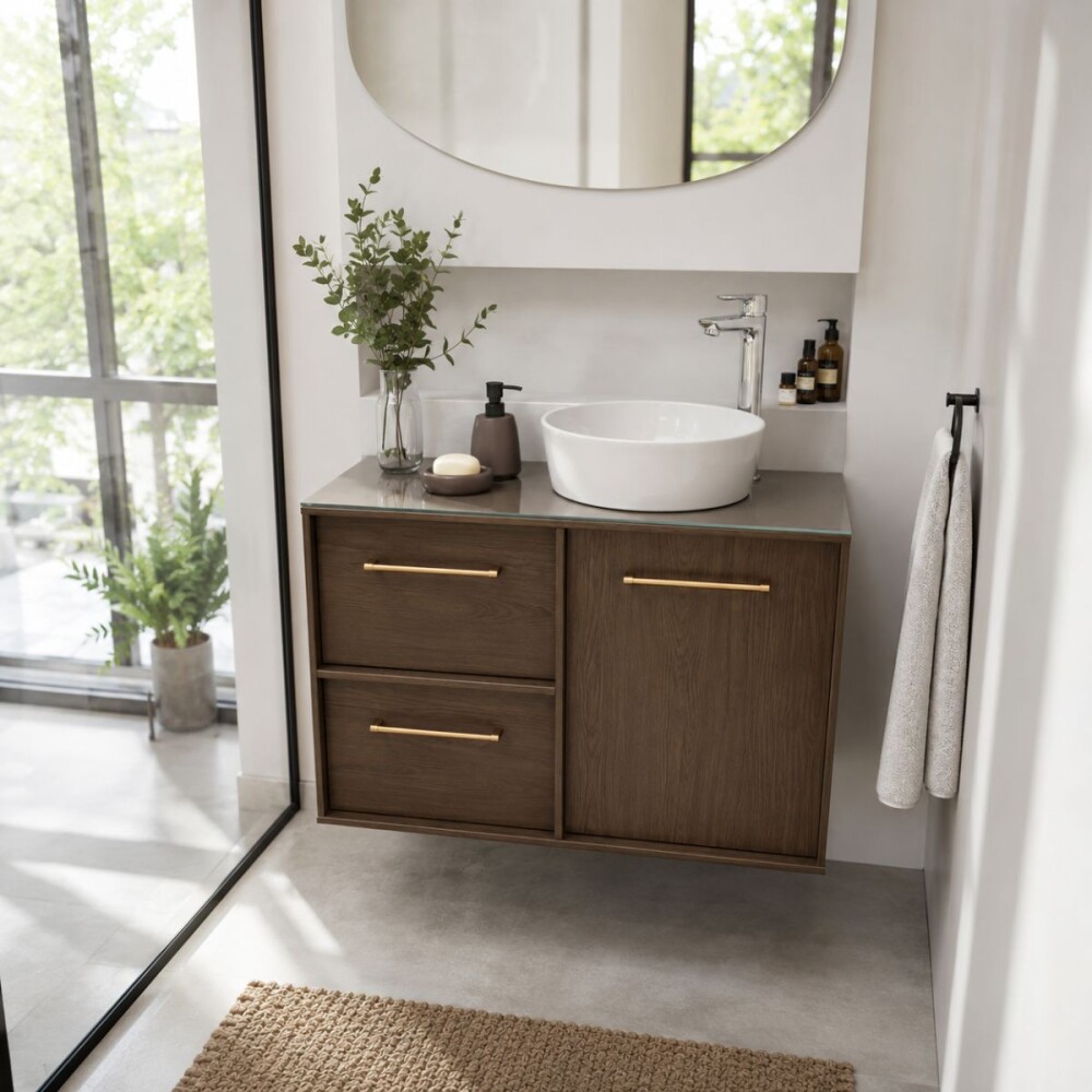 Mueble de baño Cravo Nogueira 80cm con bahca de loza Mueble De Baño Cravo Nogueira 80cm Con Bahca De Loza