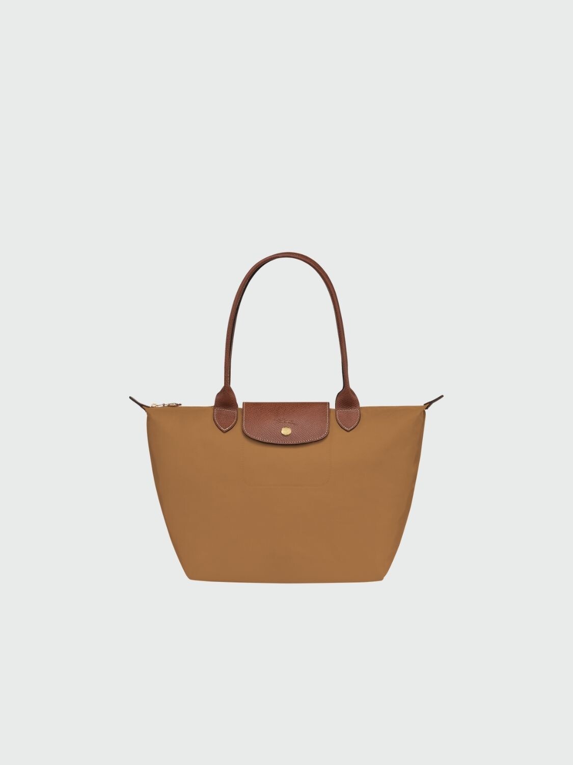 Longchamp -Cartera Longchamp plegable de nylon con cierre y asa larga, Le pliage M Beige