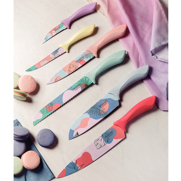 Juego 6 cuchillos "COLORCUT" con diseño de plantas -TRAMONTINA TN9706