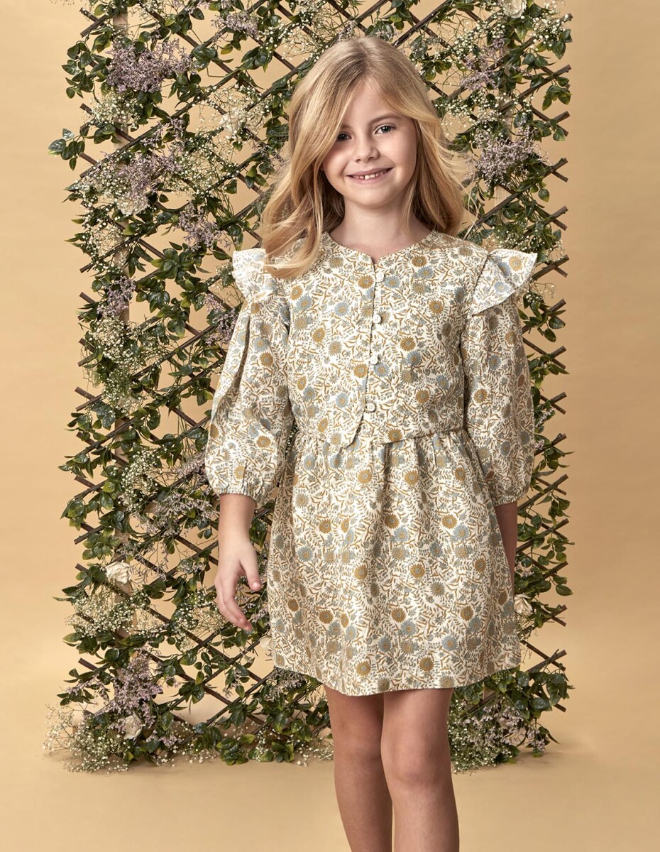 Vestido Lino Estampado - Blanco 