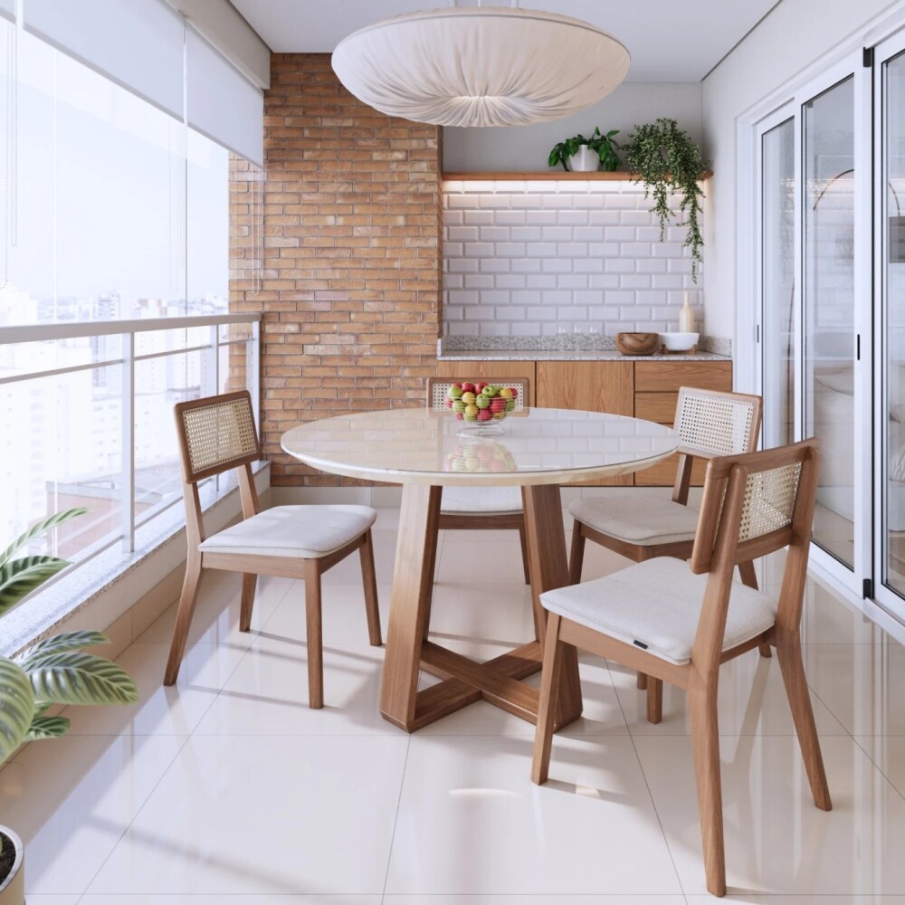Mesa de Comedor 1.0 Redonda Linea Manhattan Blanco/Natural Mesa de Comedor 1.0 Redonda Linea Manhattan Blanco/Natural