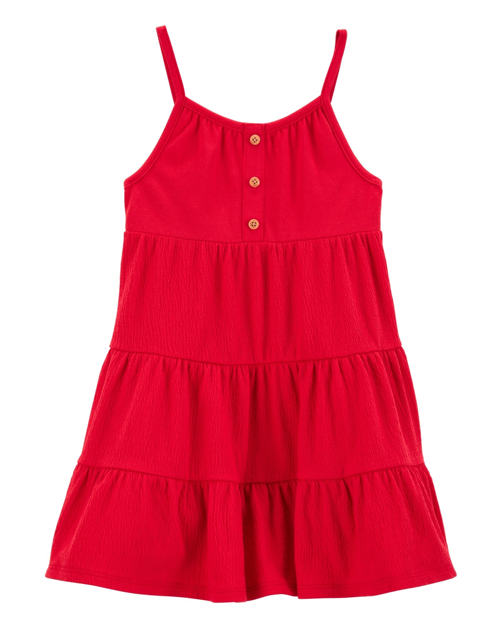 Vestido solera de algodón texturado, rojo Sin color