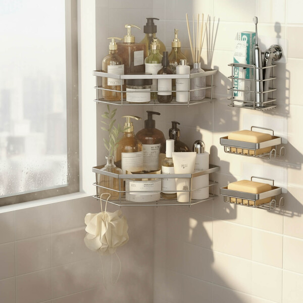 Set X5 Estante Organizador Esquinero Ducha Baño Jabonera Accesorios Con Adhesivo Imback Color Plateado Set X5 Estante Organizador Esquinero Ducha Baño Jabonera Accesorios Con Adhesivo Imback Color Plateado