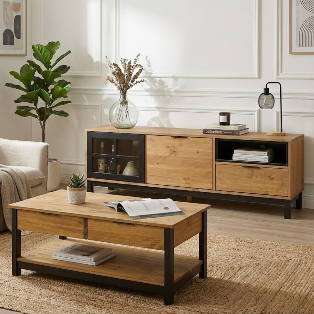 Promo Rack de tv + mesa de living Linea Denise 