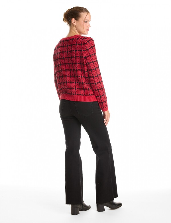 Cardigan Tejido Cuadrille ROJO/NEGRO